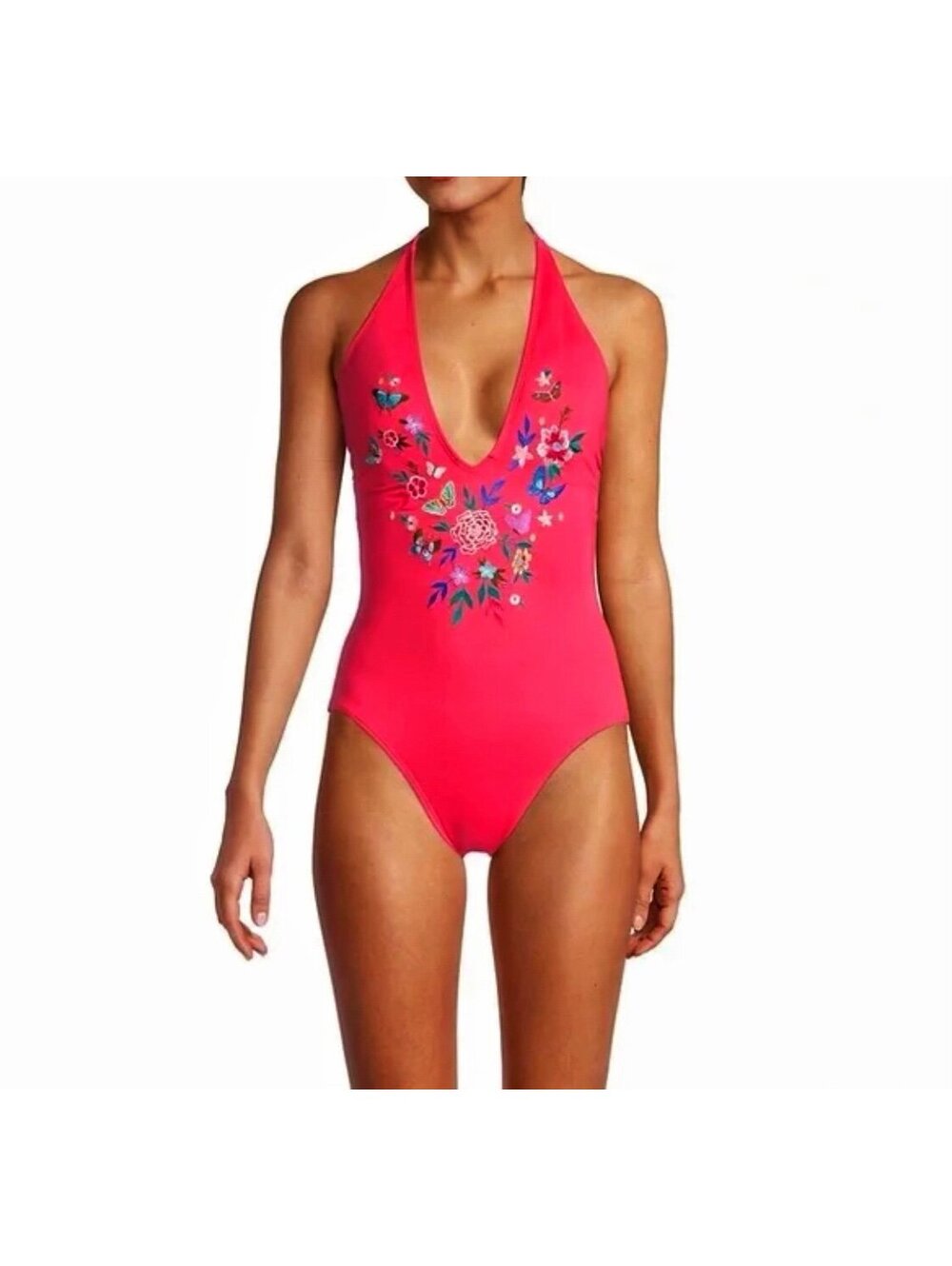 Johnny Was size XL Mariposa embroidered one piece bathing suit coral MRSP $218